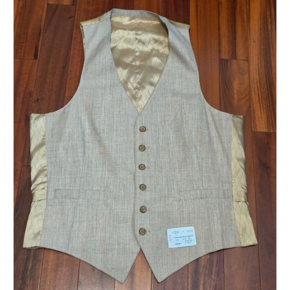 Vintage 70s Cartier Collection Men's Suit Vest Waistcoat Oatmeal Linen